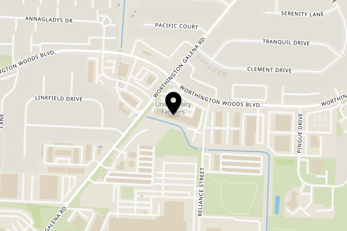 Map showing the location of Big Tony's Pizza & Wings on 1097 Worthington Woods Blvd in Columbus
